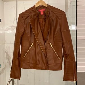 Catherine MaLandrino faux leather moto jacket with gold zippers